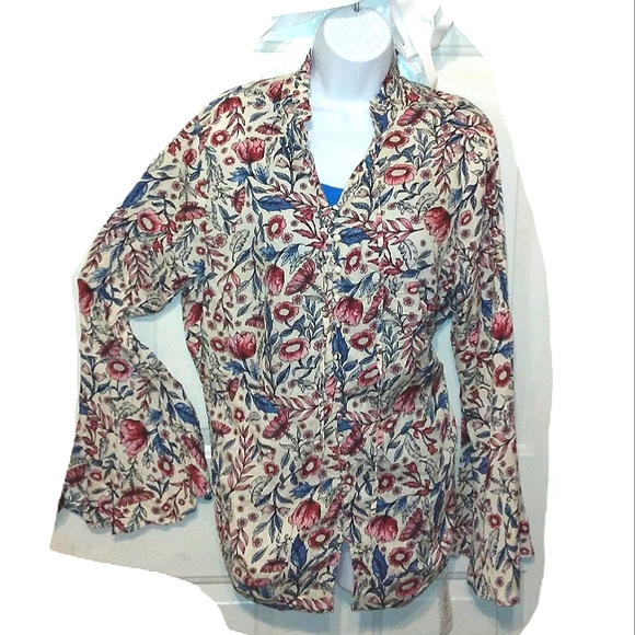 NWT☆STYLE & CO☆Plus Size Long Bell Sleeve Button Down Blouse☆0X - Picture 2 of 16